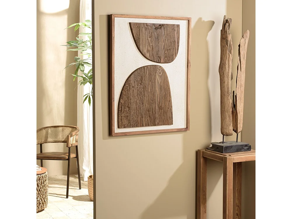 SANDY - Décoration murale 62x82cm bois de Pin recyclé sur fond blanc