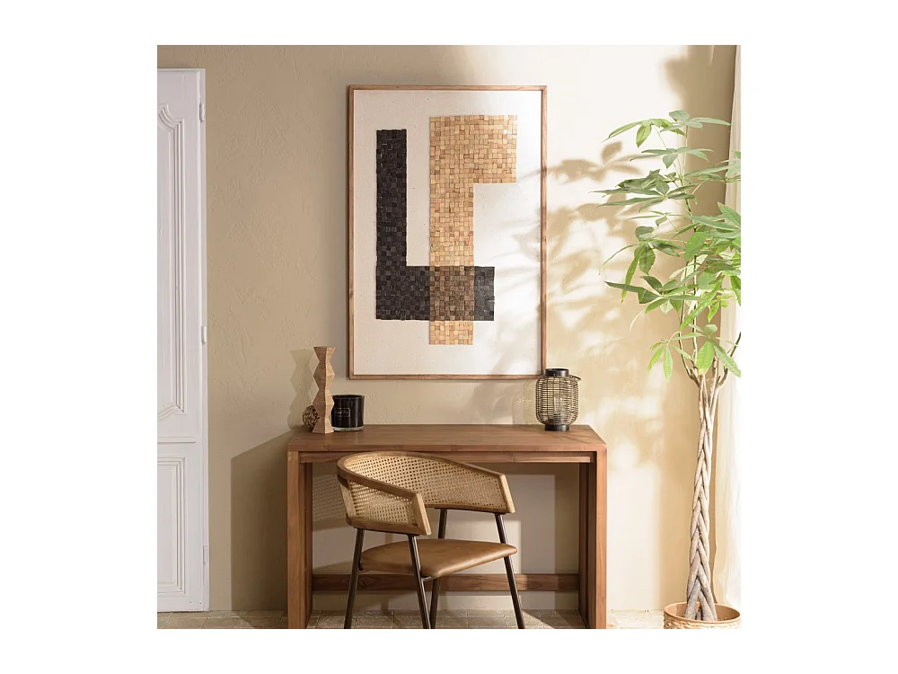 SANDY - Décoration murale bois Pin recyclé mosaïque beige/noire