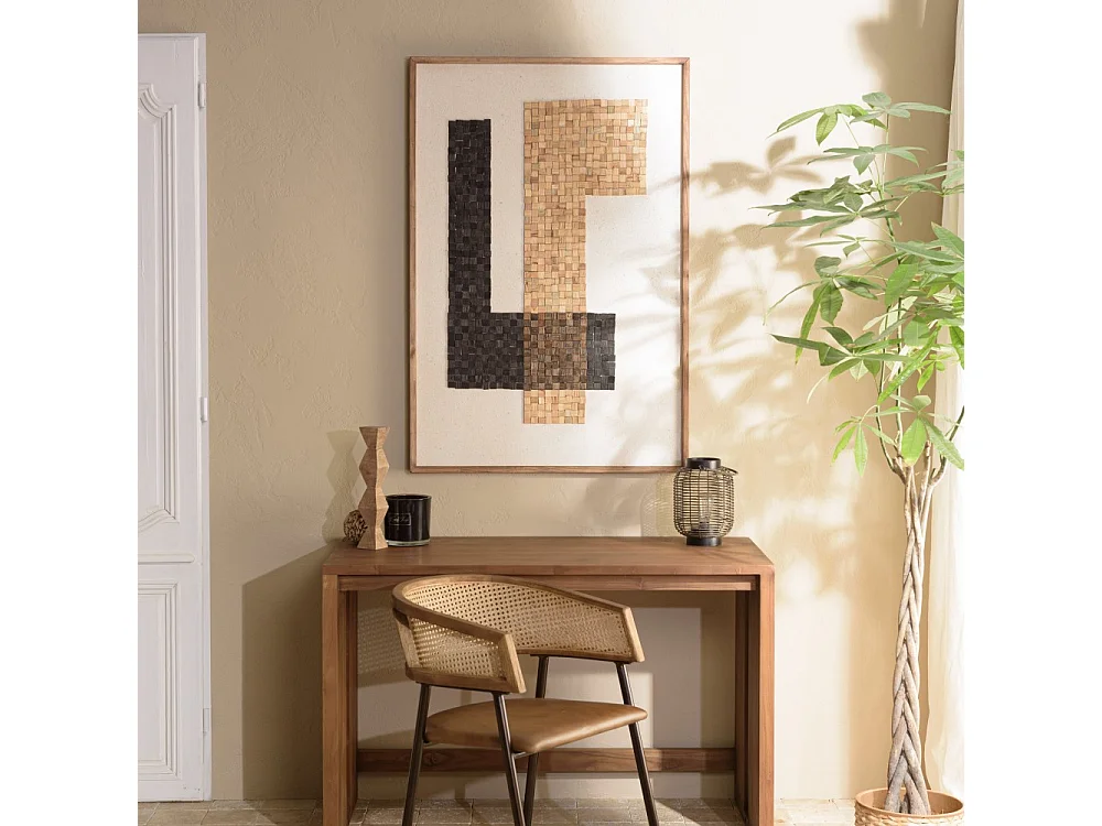 SANDY - Décoration murale bois Pin recyclé mosaïque beige/noire