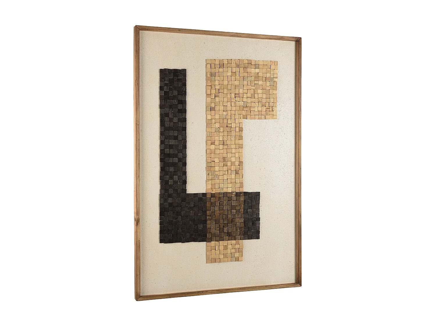 SANDY - Décoration murale bois Pin recyclé mosaïque beige/noire