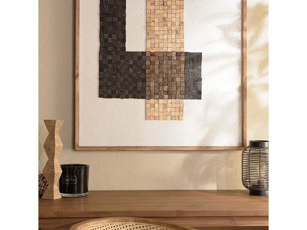 SANDY - Décoration murale bois Pin recyclé mosaïque beige/noire