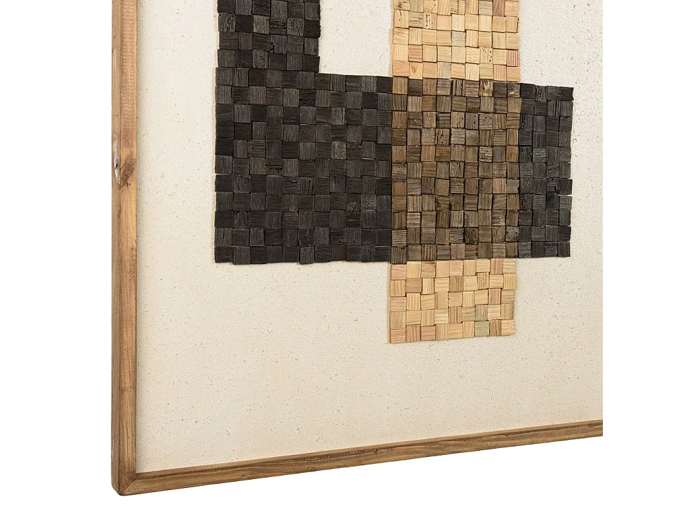 SANDY - Décoration murale bois Pin recyclé mosaïque beige/noire