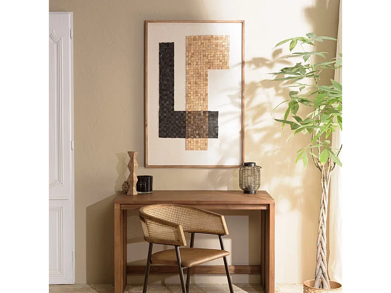 SANDY - Décoration murale bois Pin recyclé mosaïque beige/noire