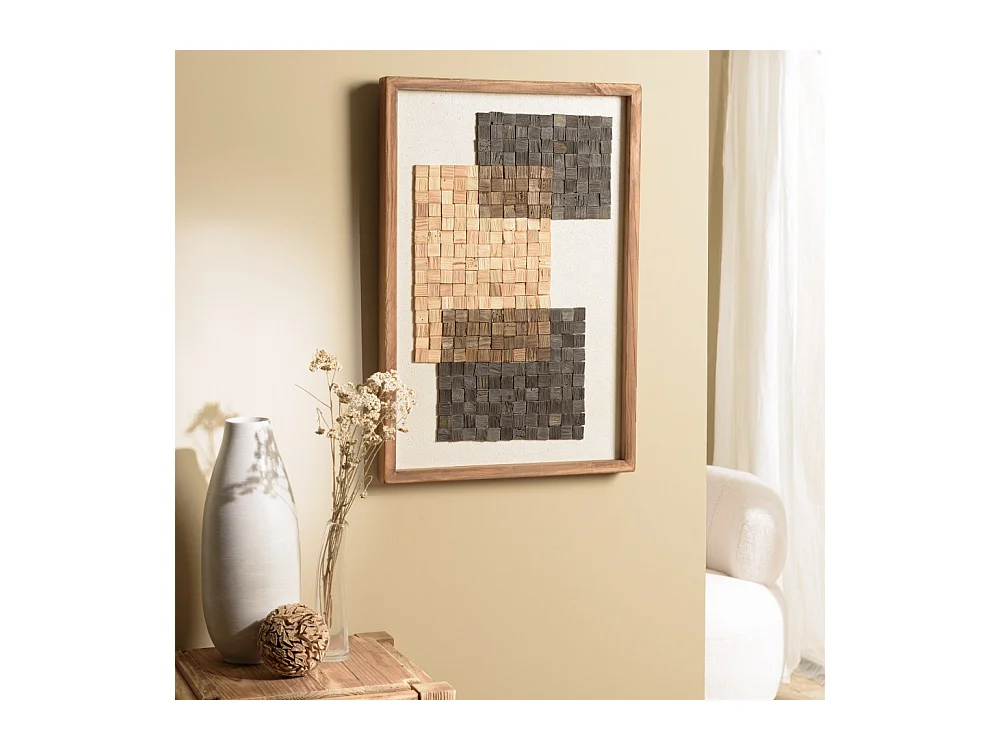 SANDY - écoration murale 42x62cm mosaïque beige/noire bois Pin recyclé