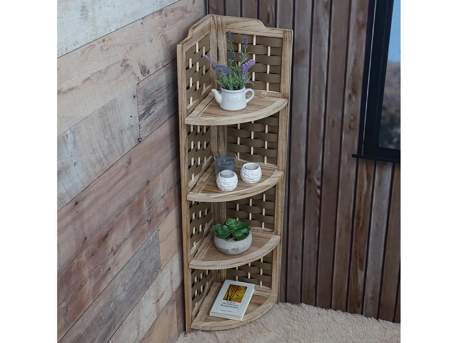 Prateleira de canto MCW-K85,  castanho, vime castanho