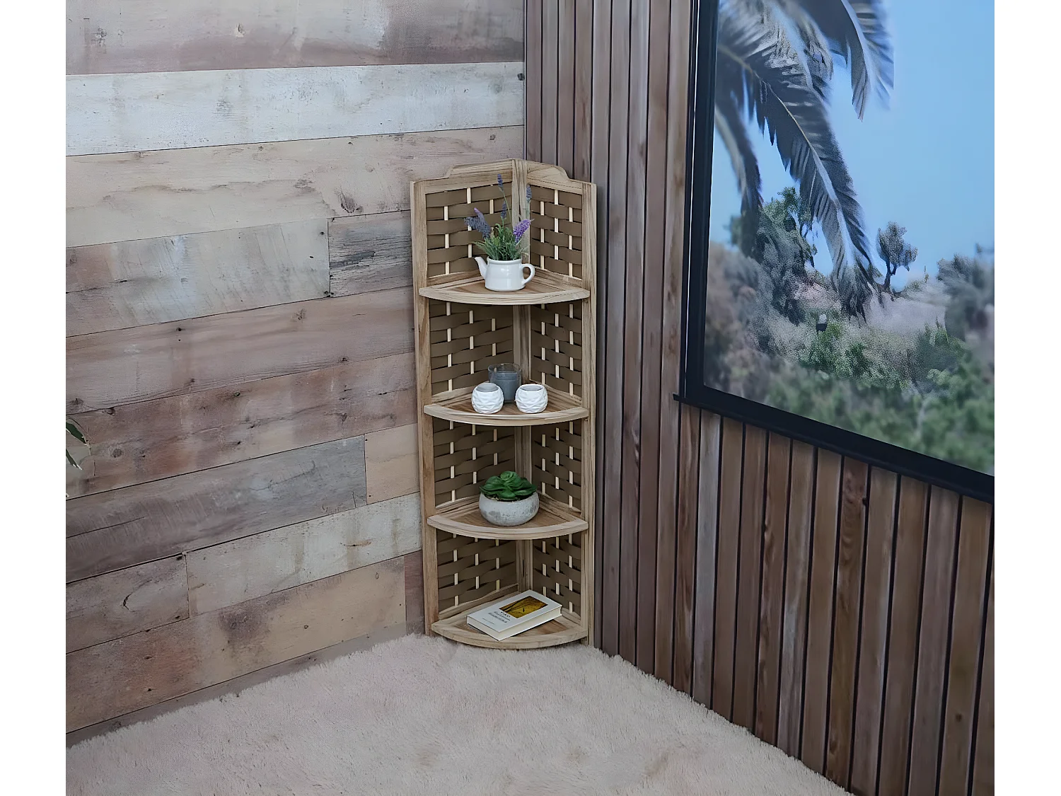 Hoekplank MCW-K85,  bruin, vlechtwerk bruin