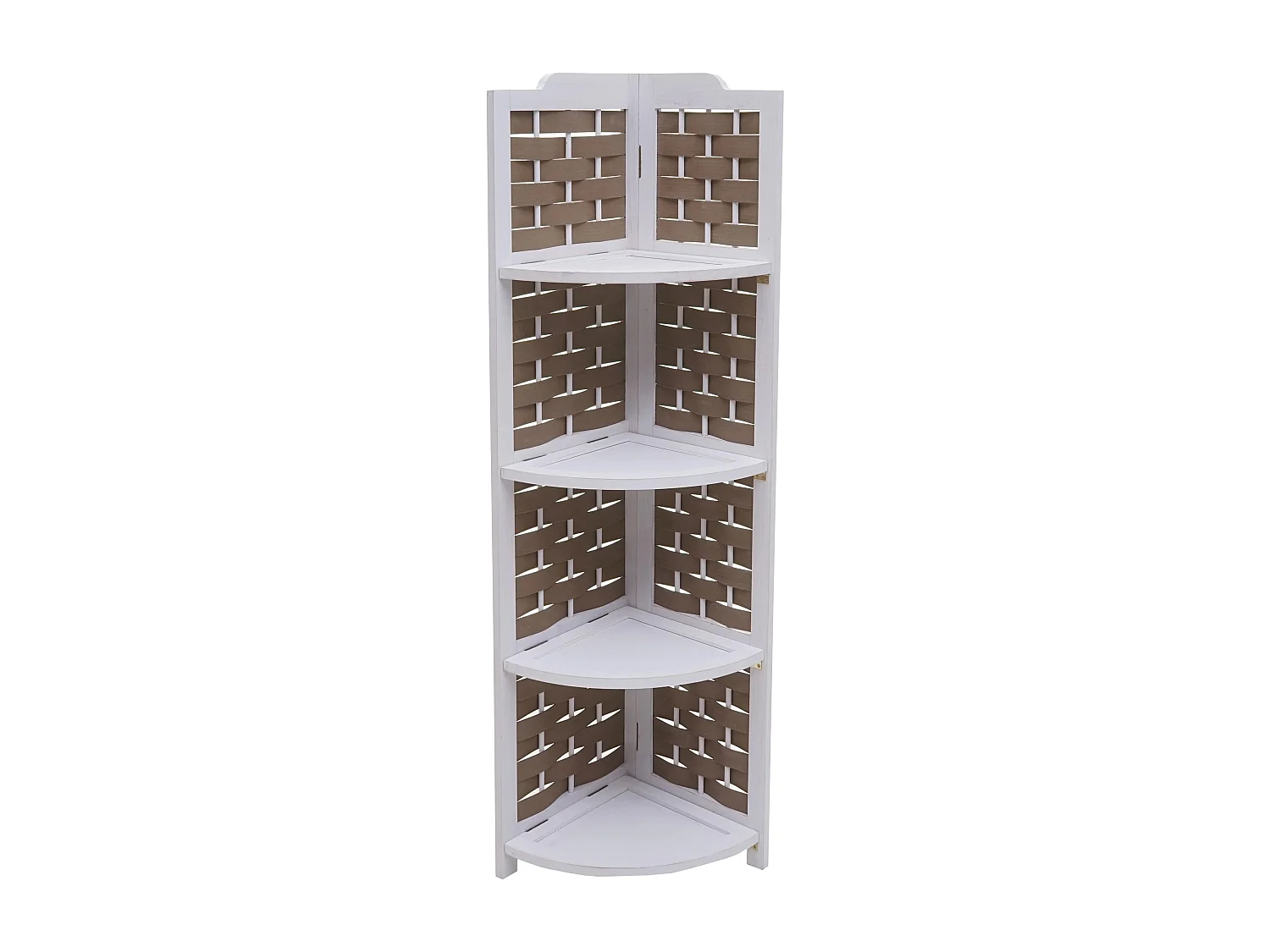 Estante esquinero MCW-K85,  blanco, mimbre marrón