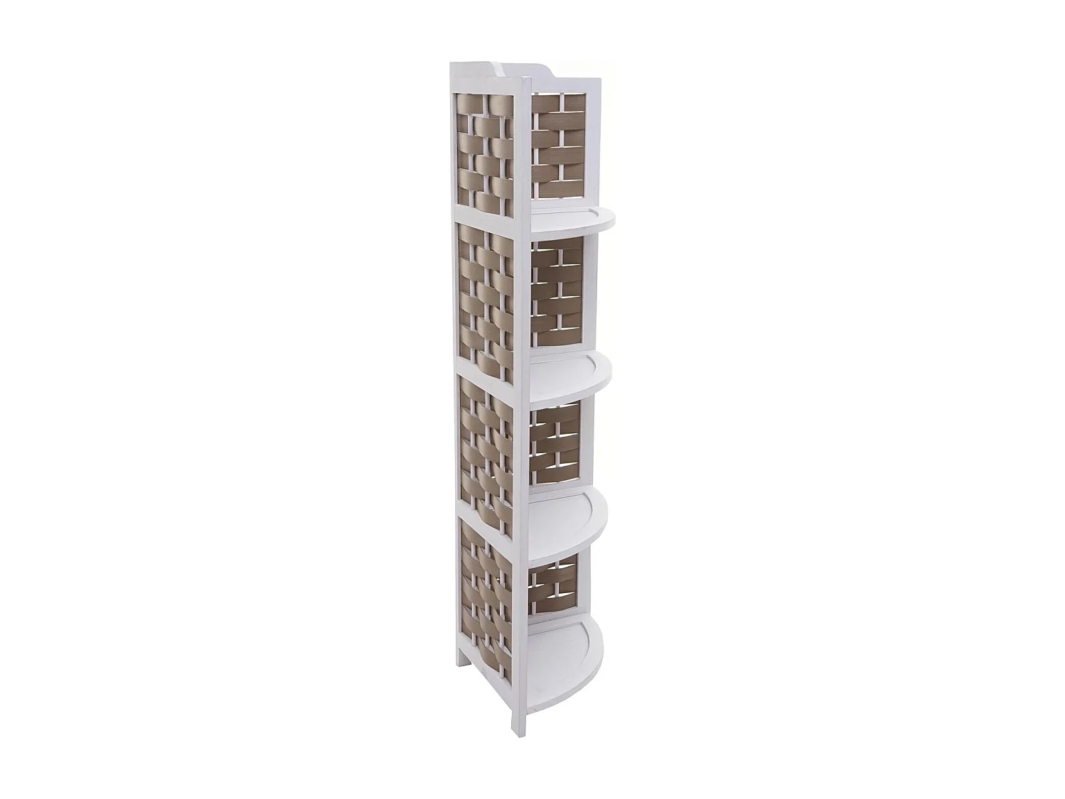 Estante esquinero MCW-K85,  blanco, mimbre marrón