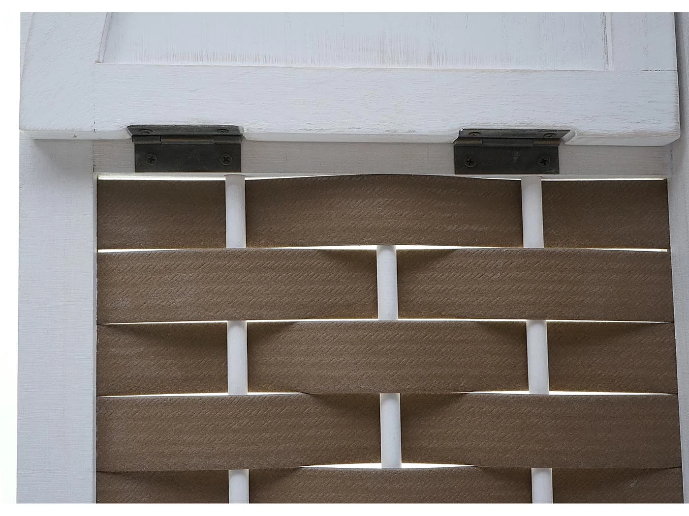 Estante esquinero MCW-K85,  blanco, mimbre marrón