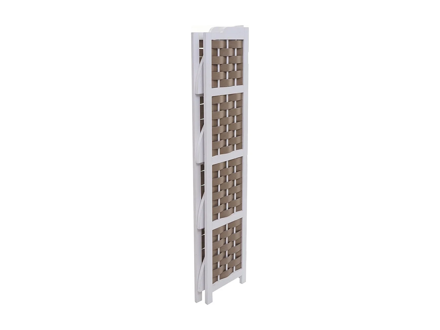 Estante esquinero MCW-K85,  blanco, mimbre marrón