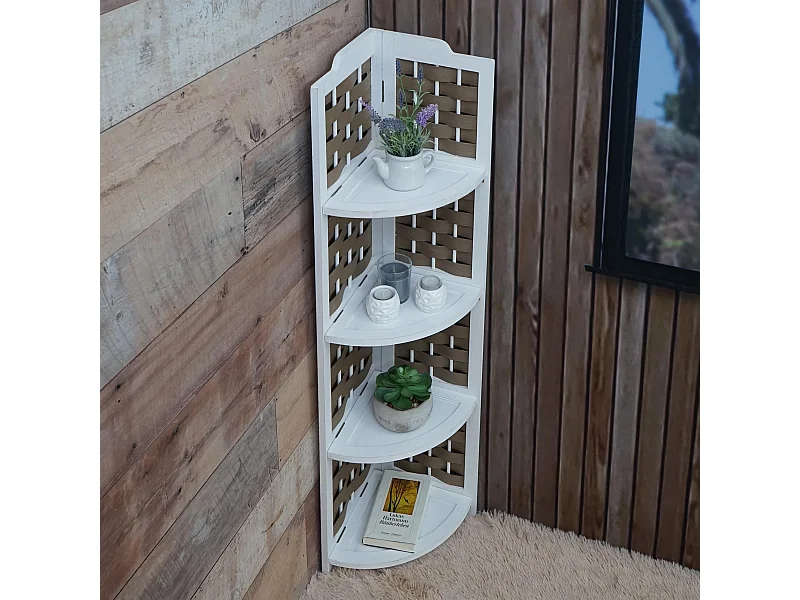 Étagère d'angle MCW-K85,  blanc, tressage blanc