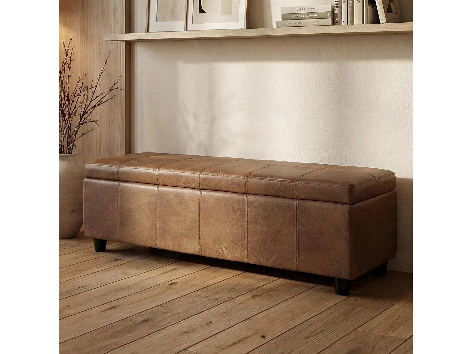 Coffre de rangement Kriens,  aspect daim marron