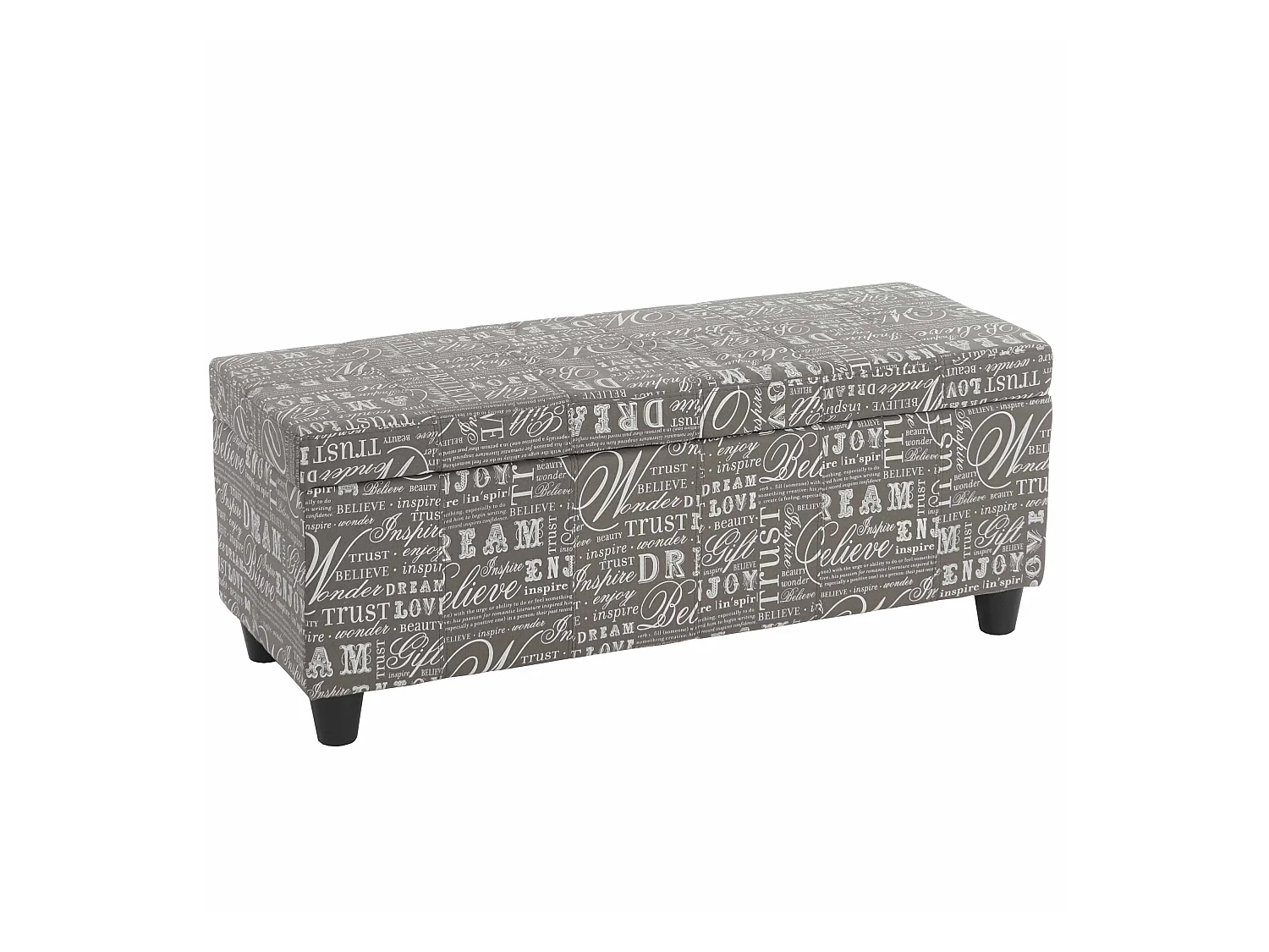 Panca contenitore elegante Kriens tessuto 114x45x45cm grigio con scritte