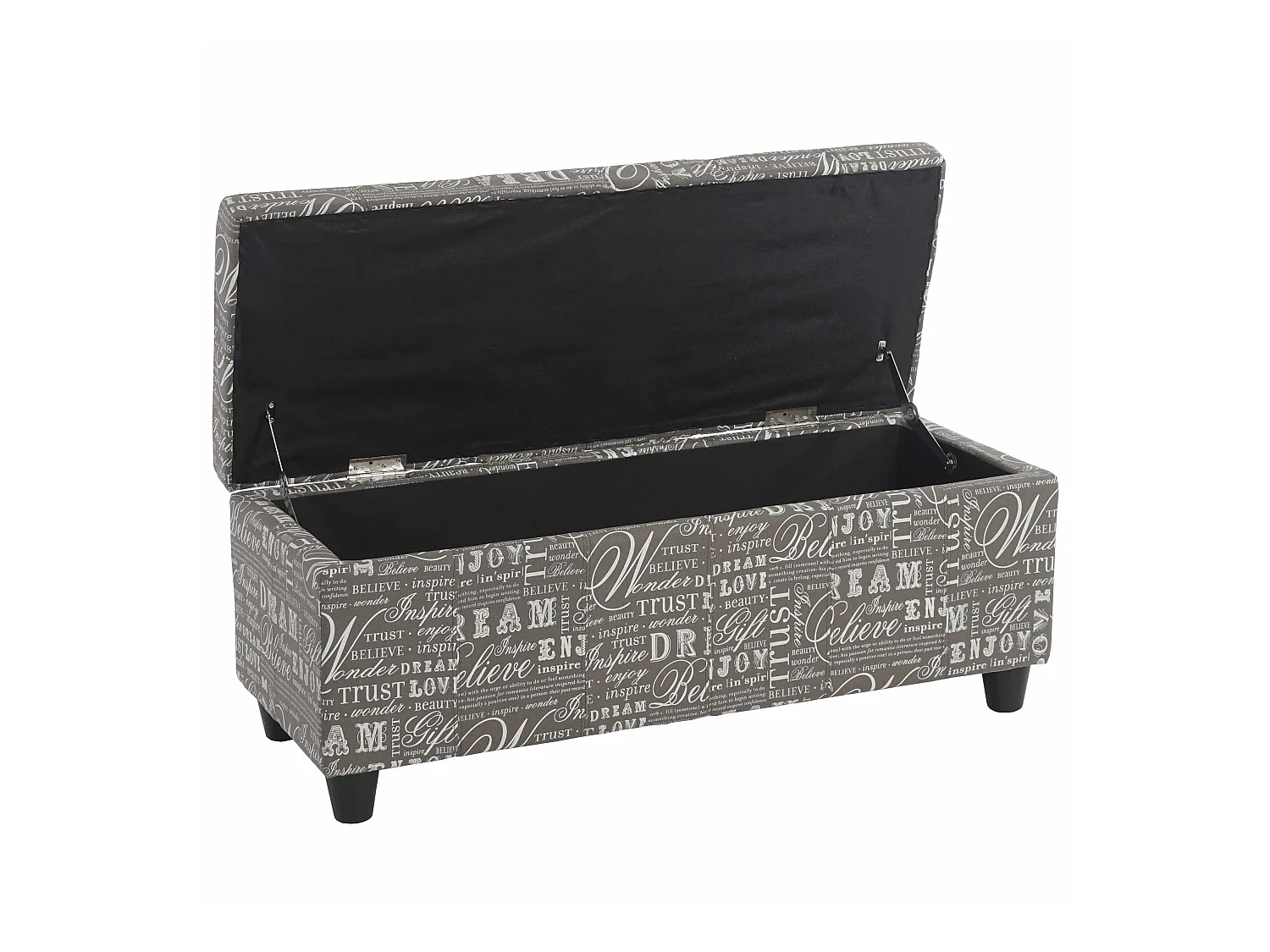 Panca contenitore elegante Kriens tessuto 114x45x45cm grigio con scritte
