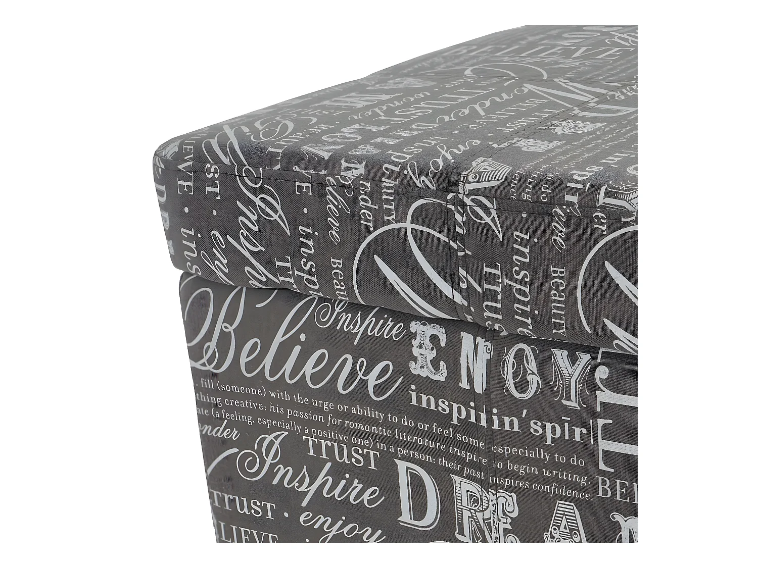Panca contenitore elegante Kriens tessuto 114x45x45cm grigio con scritte