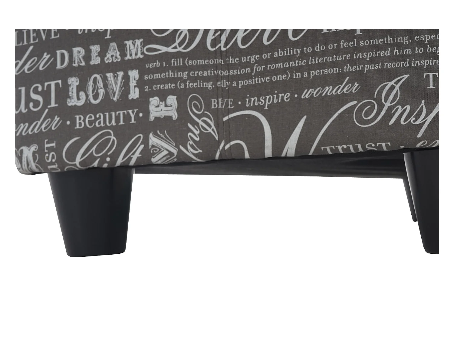 Panca contenitore elegante Kriens tessuto 114x45x45cm grigio con scritte