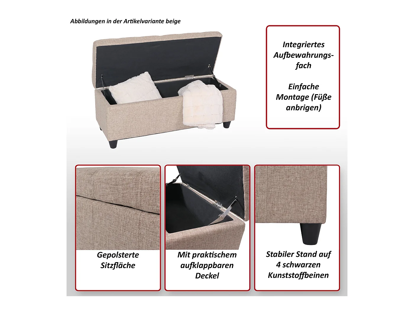 Panca contenitore elegante Kriens tessuto 114x45x45cm grigio con scritte