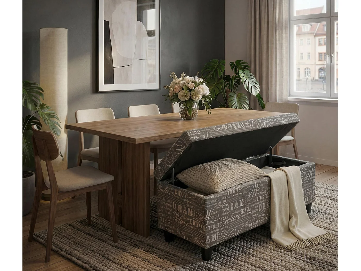 Skrzynia do przechowywania Kriens,  napis, szary