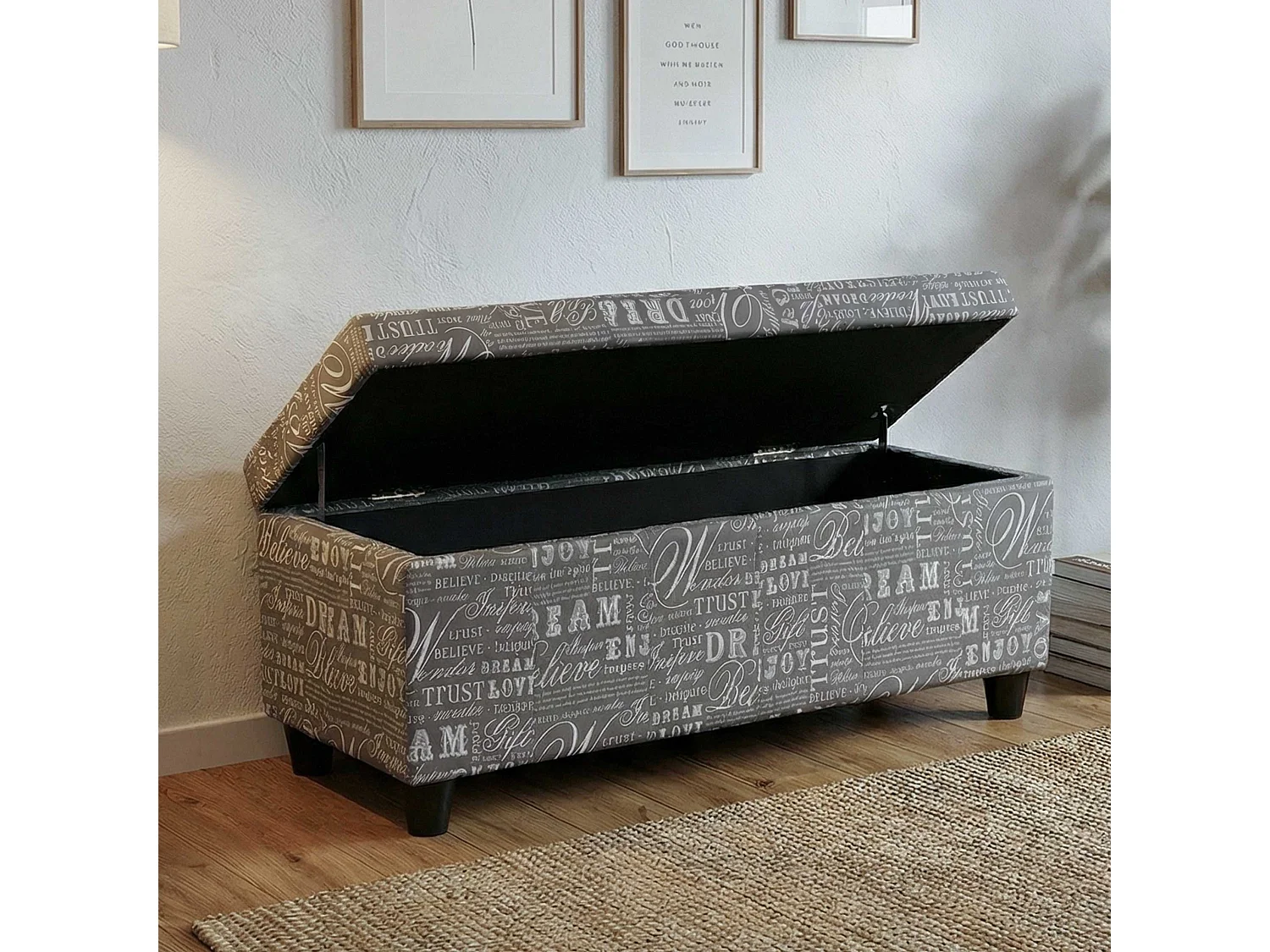 Coffre de rangement Kriens,  gris words fabric