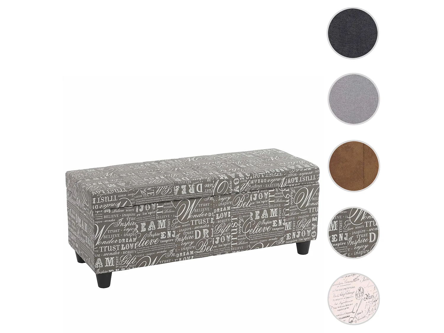 Coffre de rangement Kriens,  gris words fabric