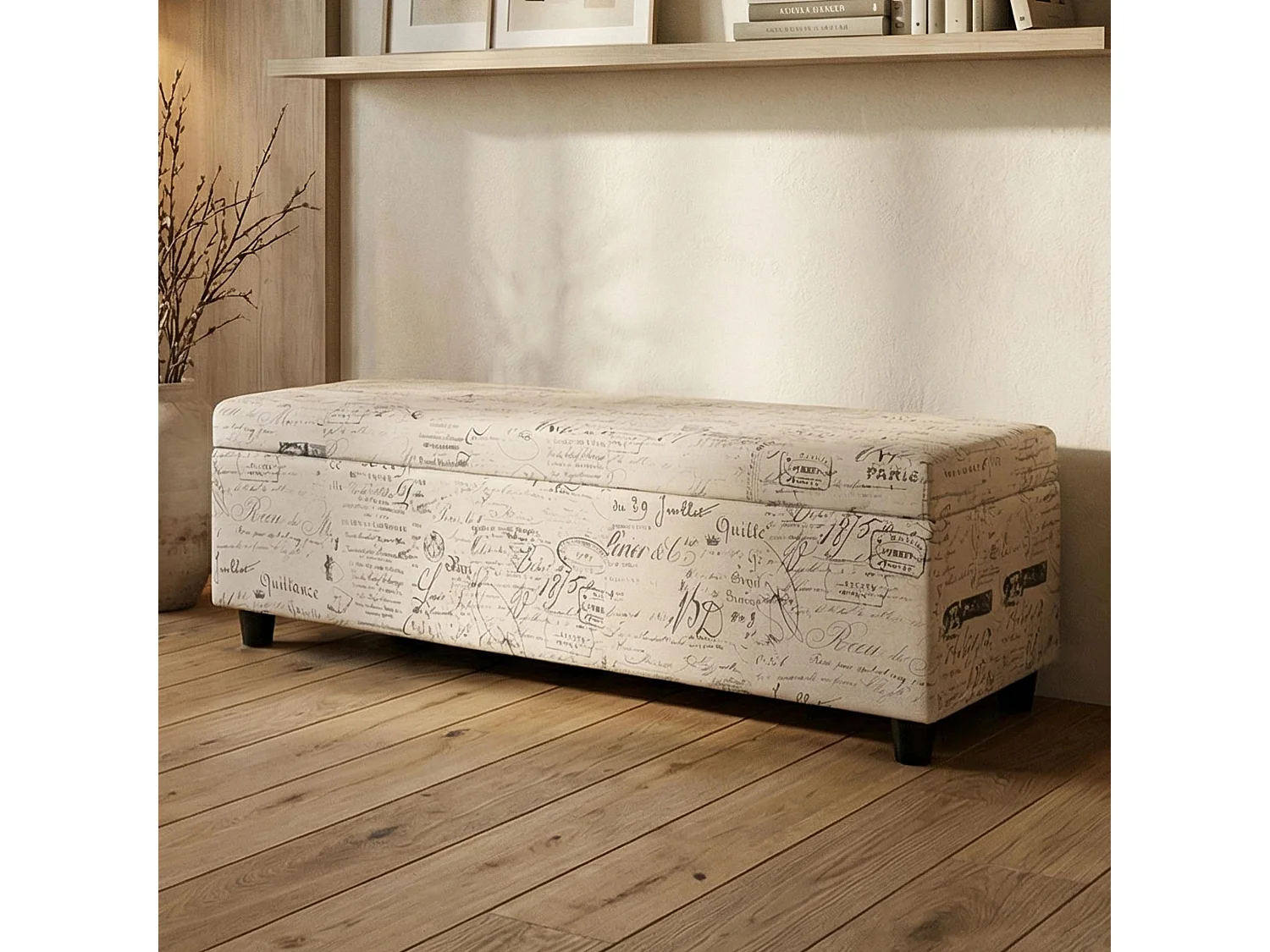 Coffre de rangement Kriens,  crème / jacquard noir