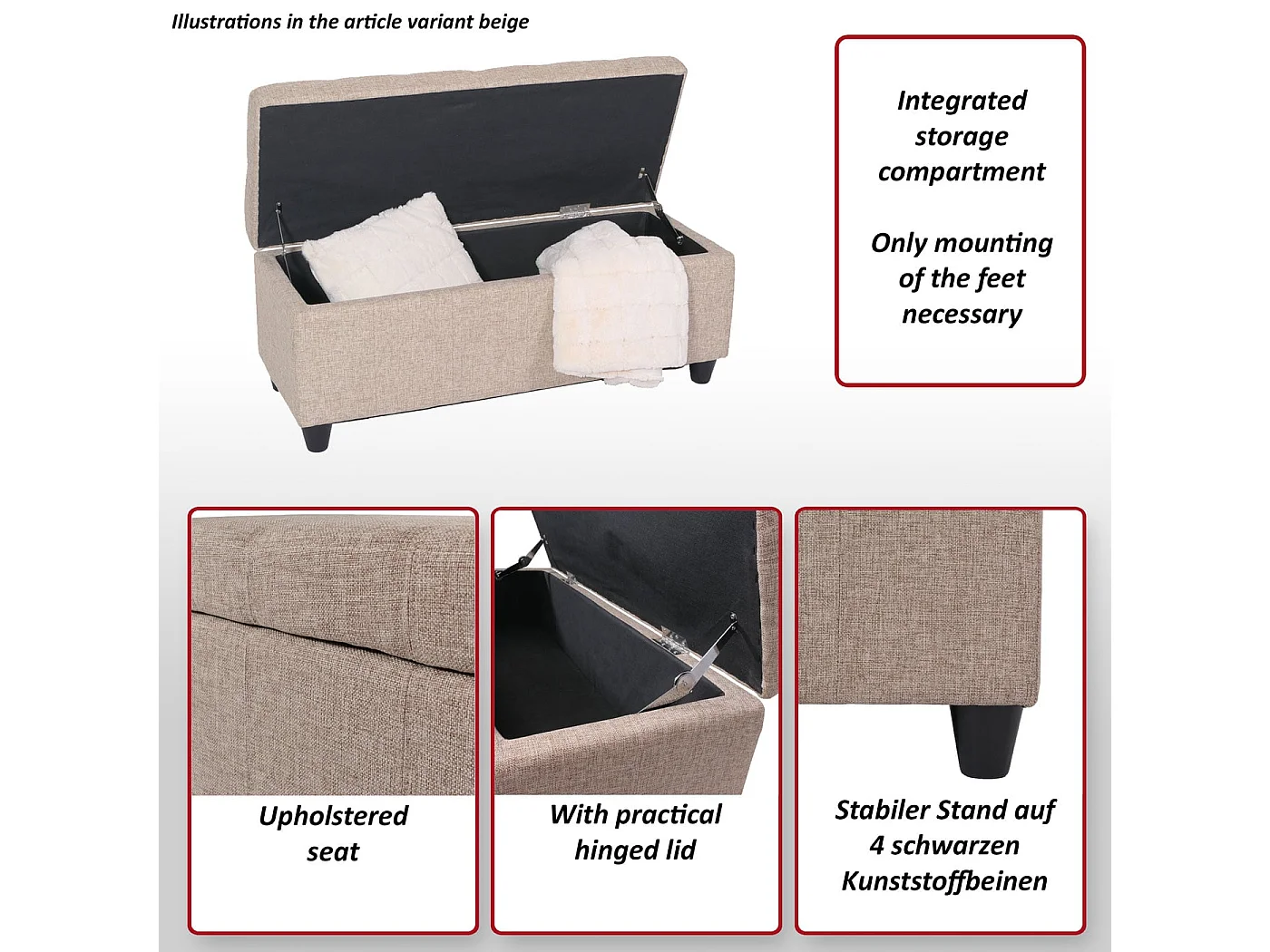 Coffre de rangement Kriens,  crème / jacquard noir