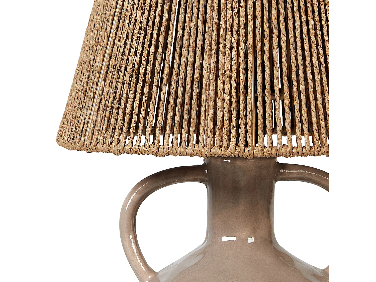 Tischlampe Keramik beige Vasenform mit Schirm Kegelform Papiergeflecht Larissos