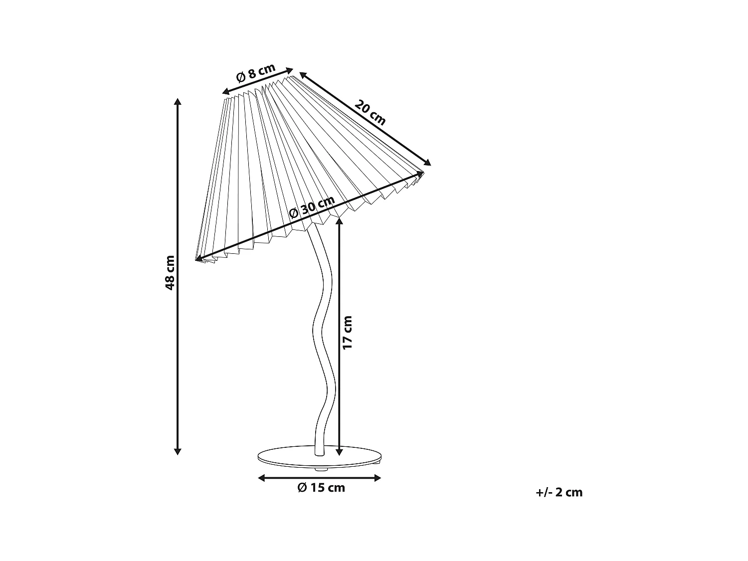 Tischlampe weiß Metallfuß gewellt Plisseeschirm Stoffschirm Kegelform Alwero