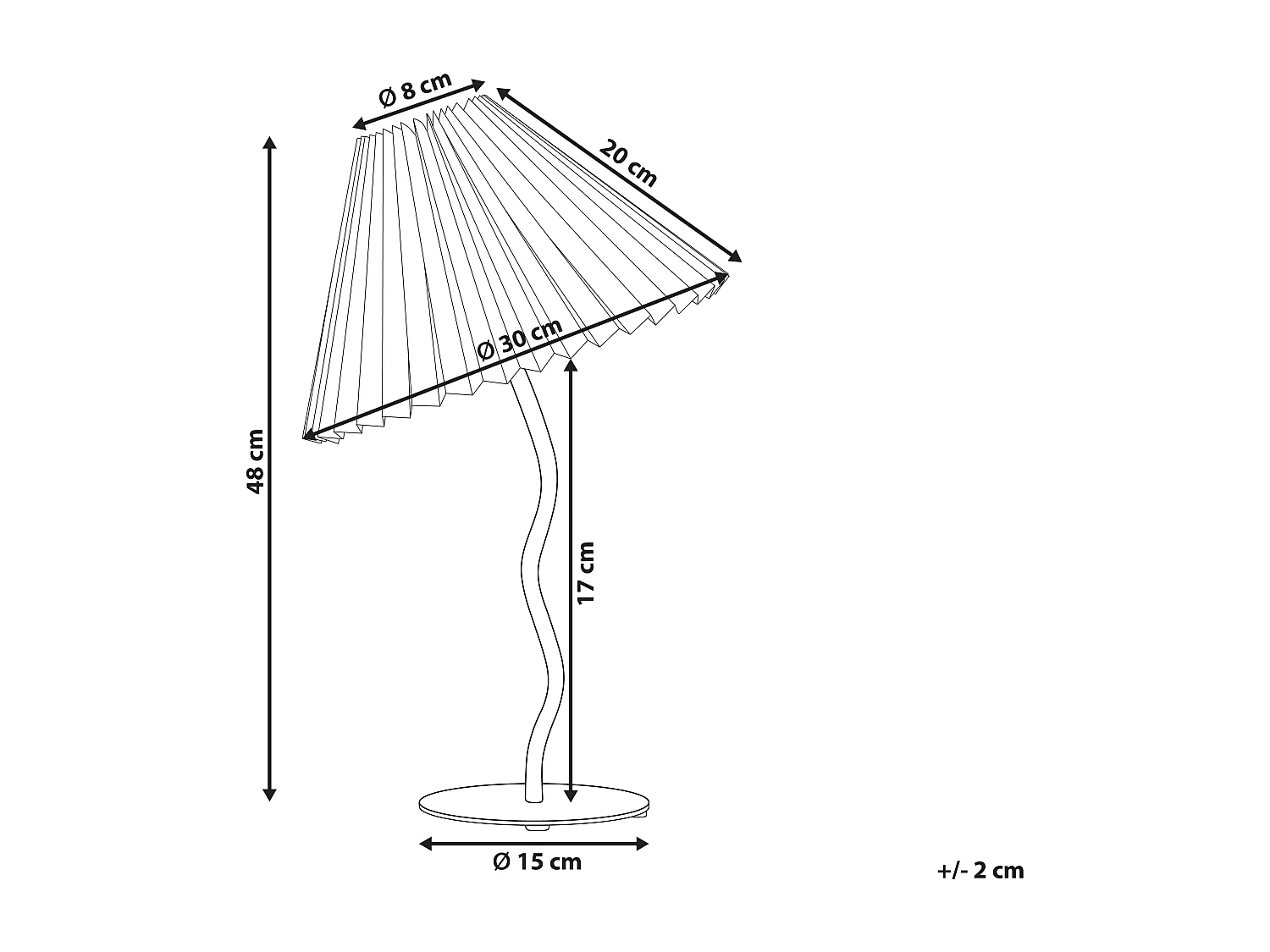 Tischlampe weiß Metallfuß gewellt Plisseeschirm Stoffschirm Kegelform Alwero