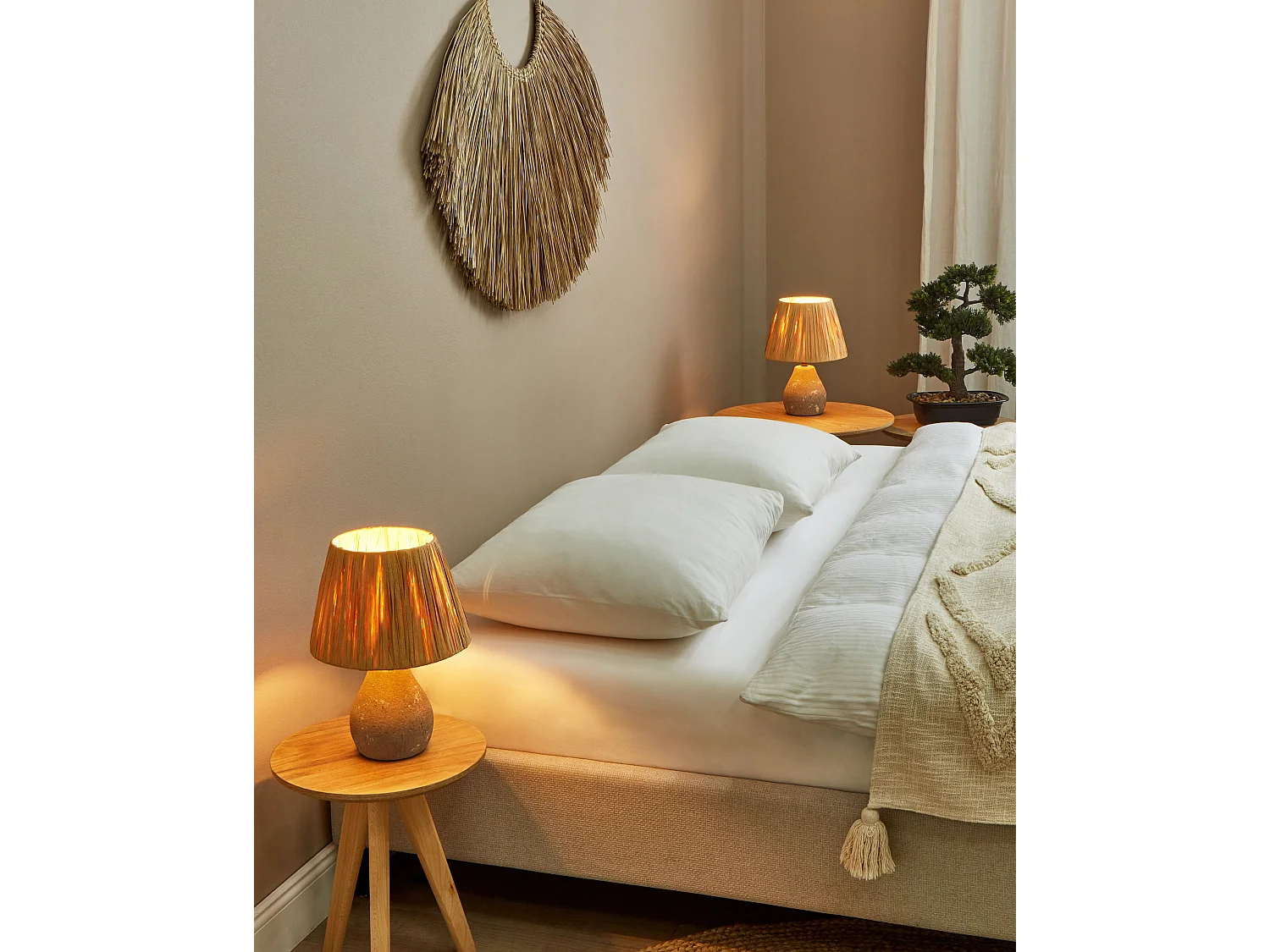 Tischlampe Keramik Vasenfuß grau Schirm natürlich Kegel mit Schalter Arwadito