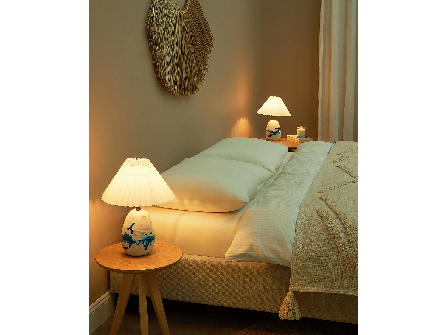 Set van 2 tafellampen GENFEL Keramiek Wit