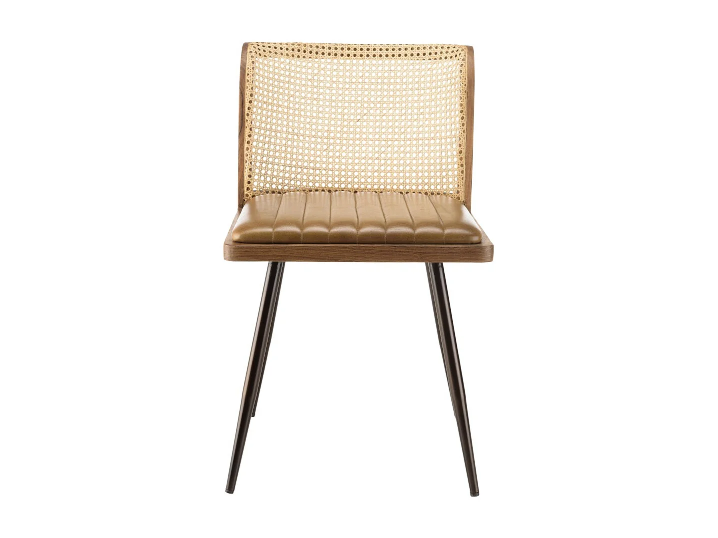 MARCEL - Lot de 2 chaises assise cuir dossier bois de manguier / rotin