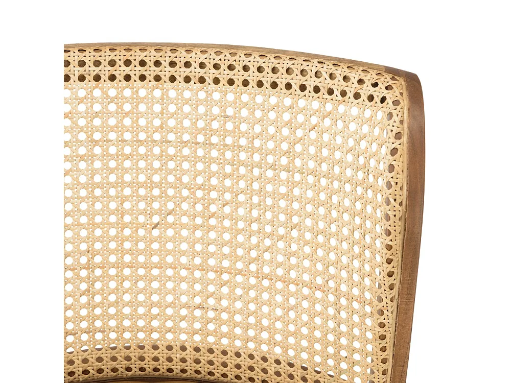 MARCEL - Lot de 2 chaises assise cuir dossier bois de manguier / rotin