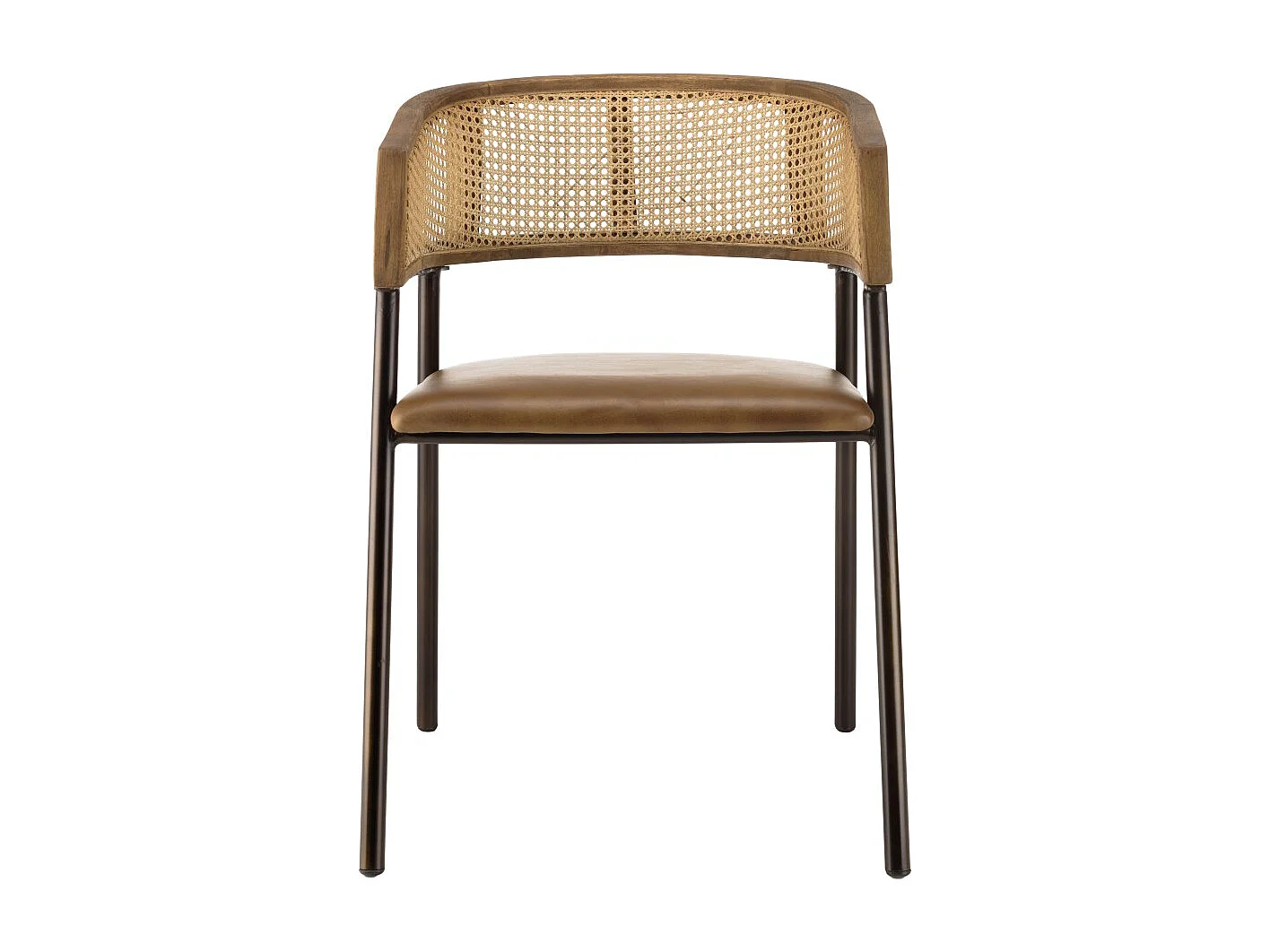 MARCEL - Lot de 2 fauteuils assise cuir dossier bois manguier / rotin