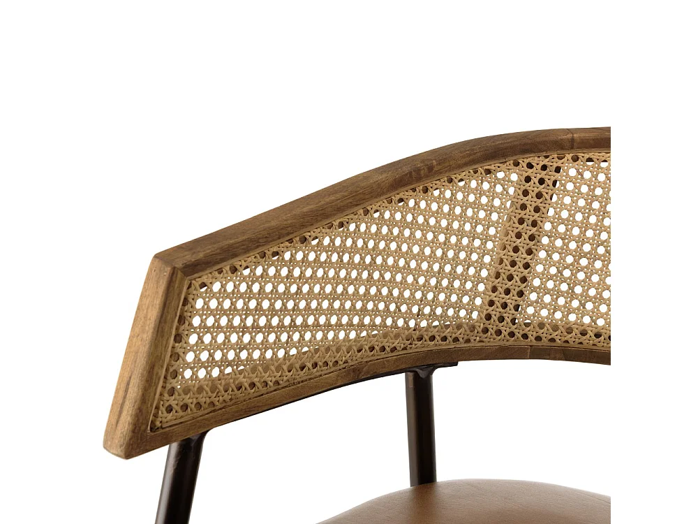 MARCEL - Lot de 2 fauteuils assise cuir dossier bois manguier / rotin