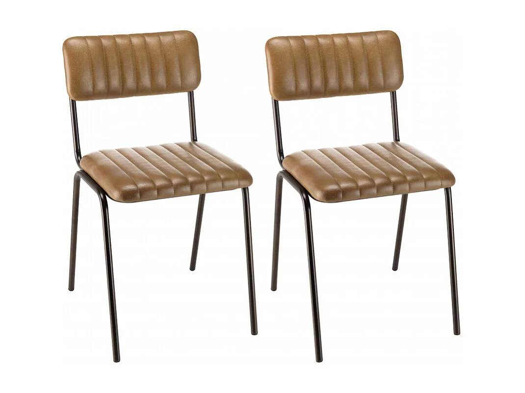 MARCEL - Lot de 2 chaises assise cuir dossier bois de manguier / rotin