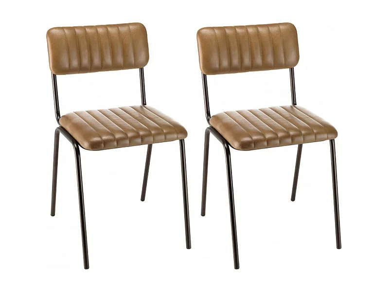 MARCEL - Lot de 2 chaises assise cuir dossier bois de manguier / rotin