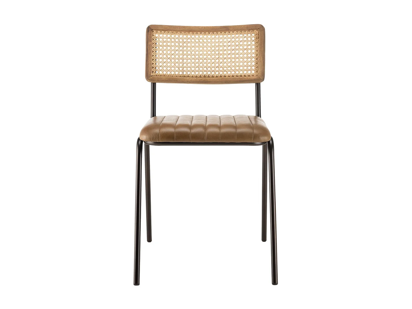 MARCEL - Lot de 2 chaises assise cuir dossier bois de manguier / rotin