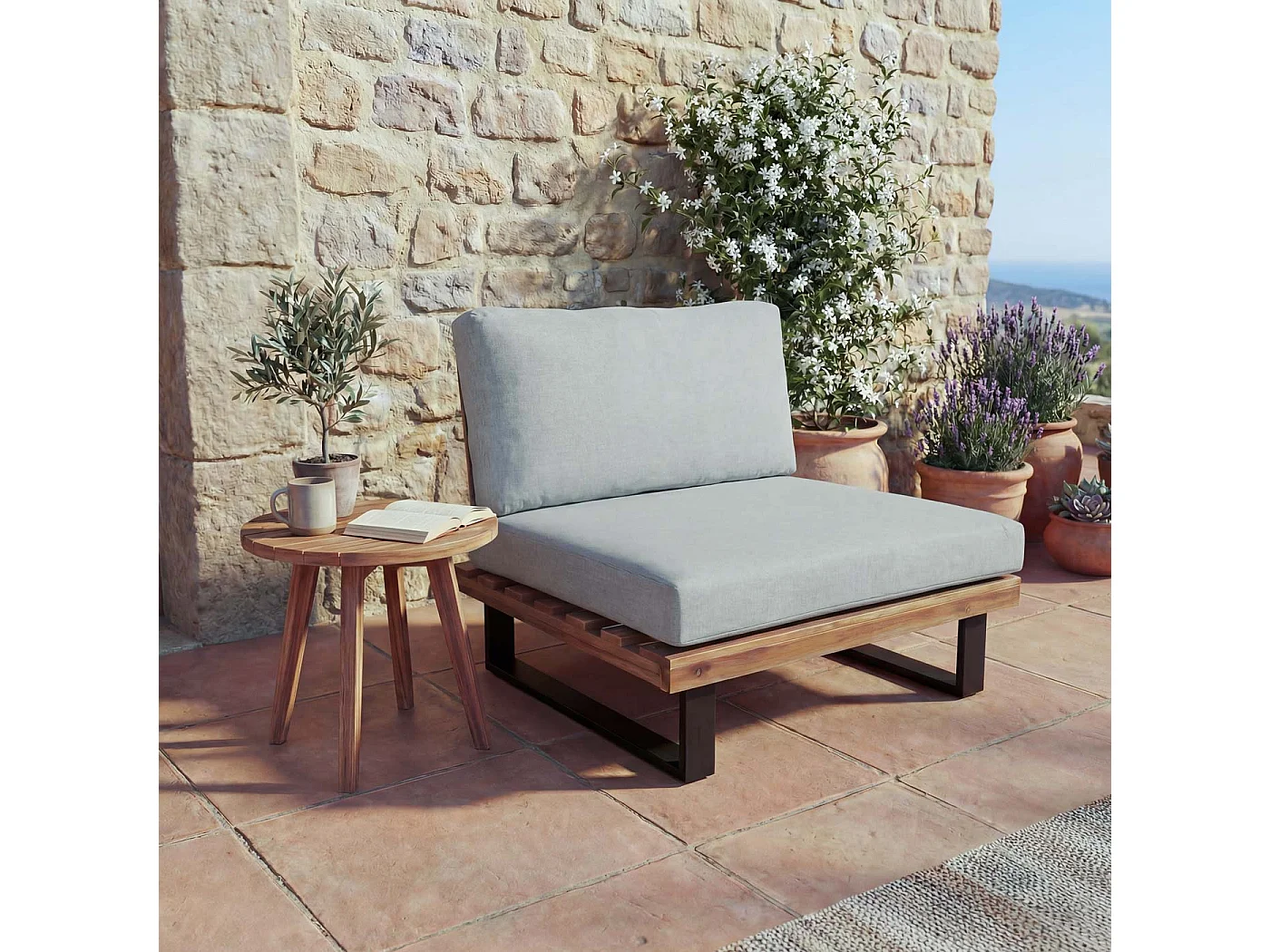 Fotel wypoczynkowy MCW-H54,  jasnobrązowy, tapicerka jasnoszara