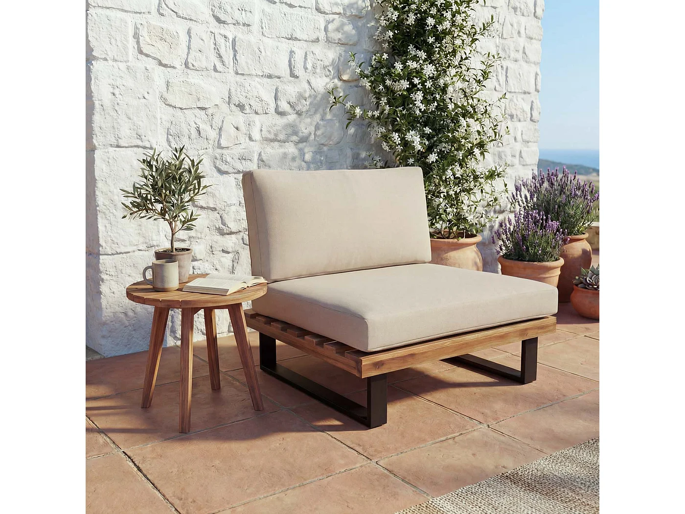 Fotel wypoczynkowy MCW-H54,  jasnobrązowy, tapicerka beżowa