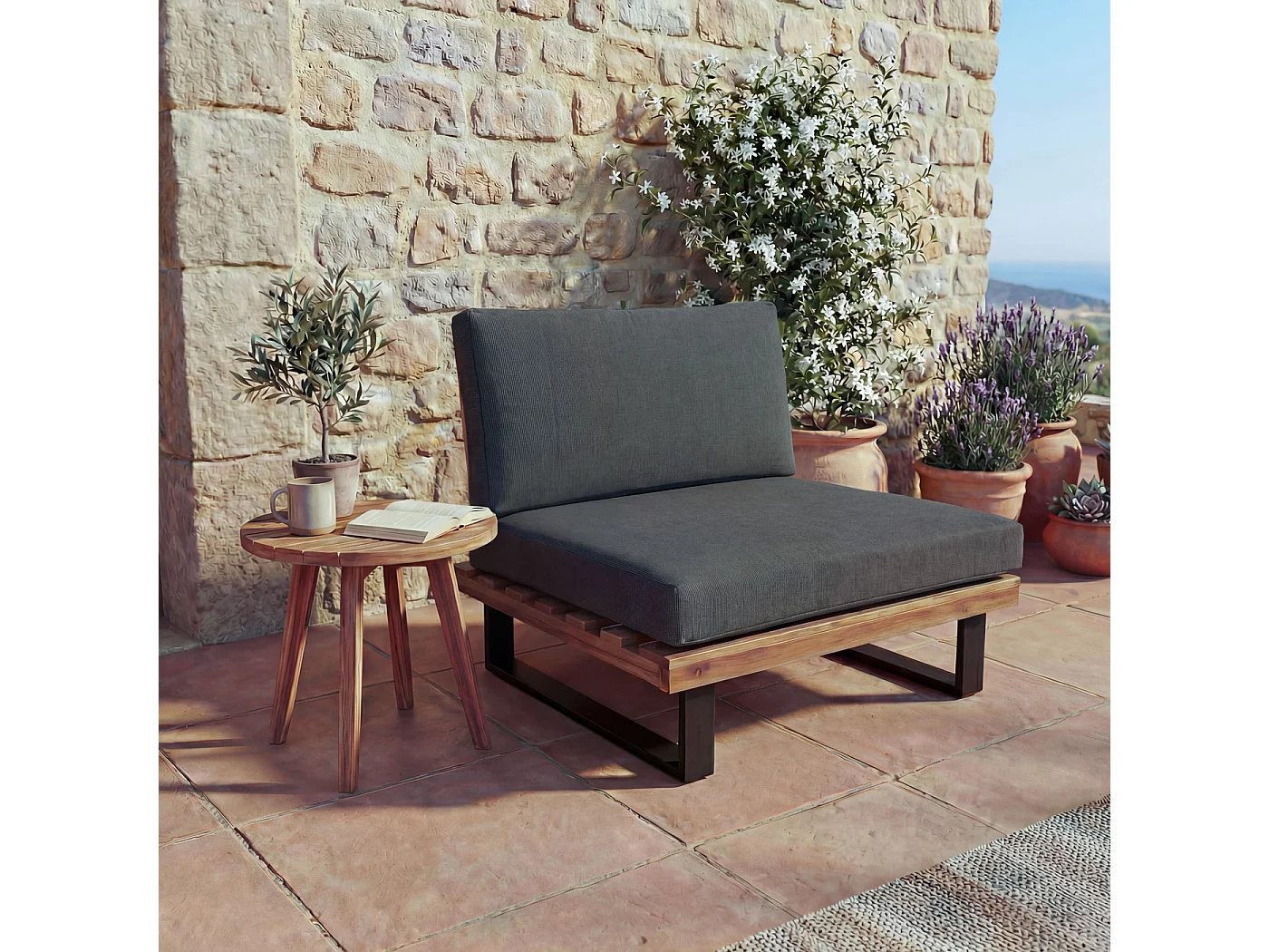 Fotel wypoczynkowy MCW-H54,  brązowy, tapicerka ciemnoszara