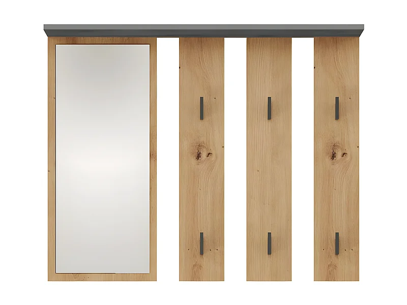 PARMI - Perchero de pared con espejo - Perchero de pared - 100x15x81,5 cm - 6 ganchos - Mueble de recibidor - Roble&amp;Gris