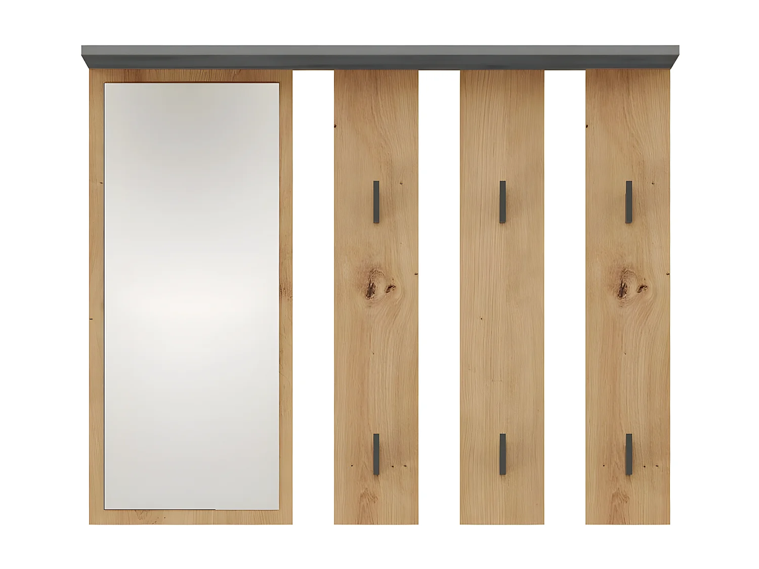 PARMI - Perchero de pared con espejo - Perchero de pared - 100x15x81,5 cm - 6 ganchos - Mueble de recibidor - Roble&amp;Gris