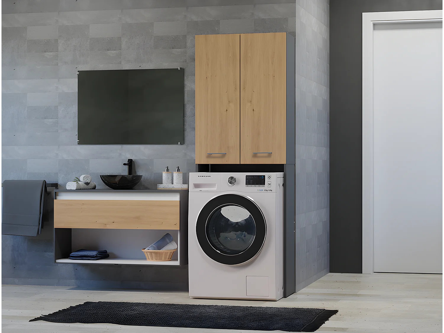 COMO - Mobile lavatrice in stile moderno - 183x64x30 - 2 ante+4 ripiani
