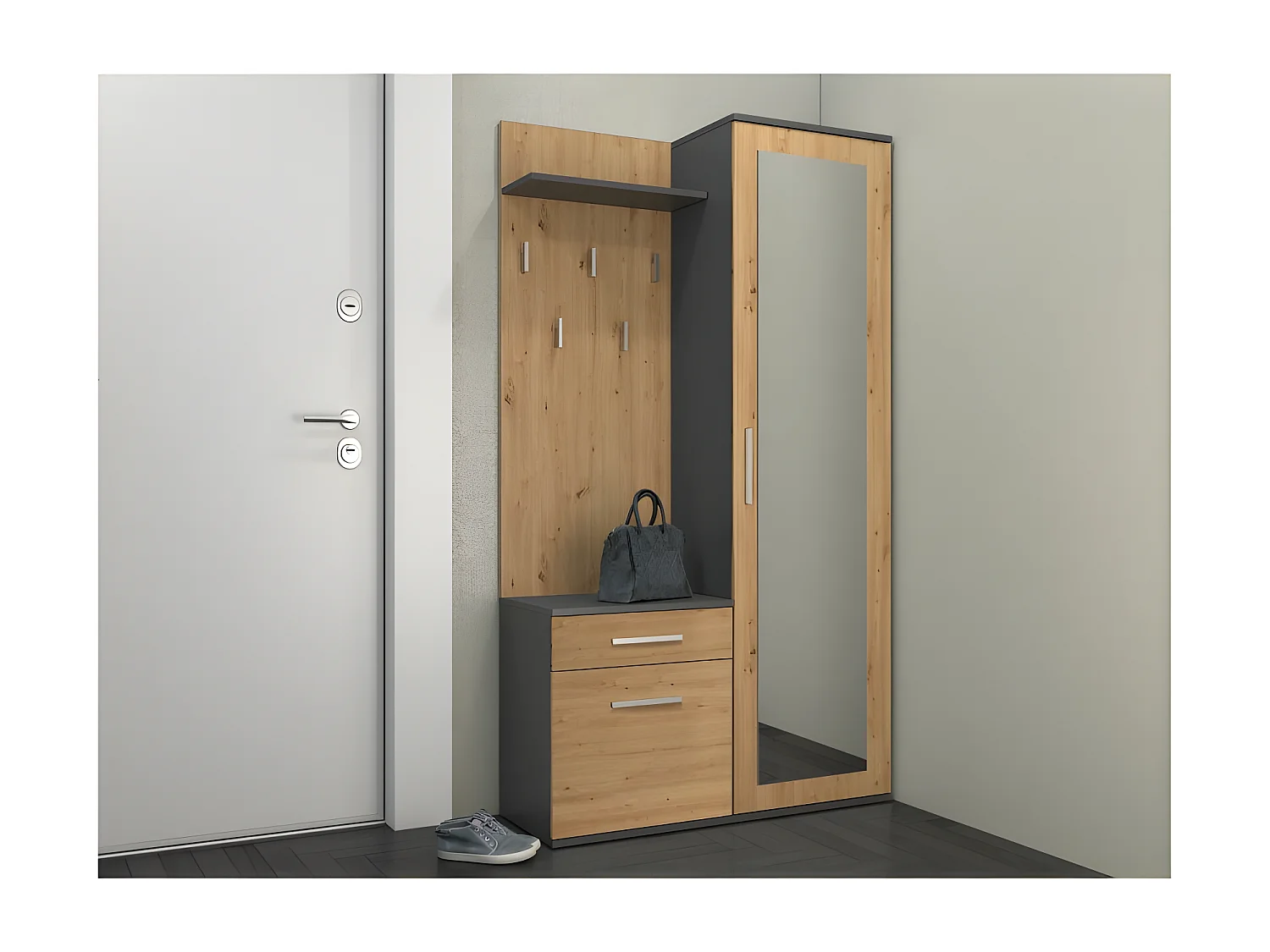 SHEILA - Guardarropa de entrada con espejo - Armario + perchero - Zapateros