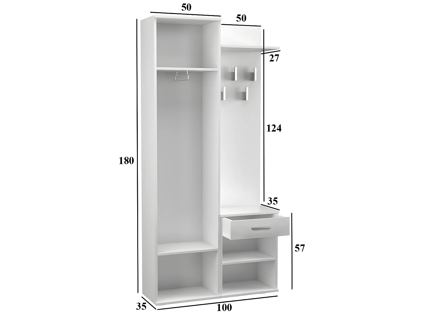 SHEILA - Armadio da sala con specchio - Armadio + appendiabiti - Portascarpe