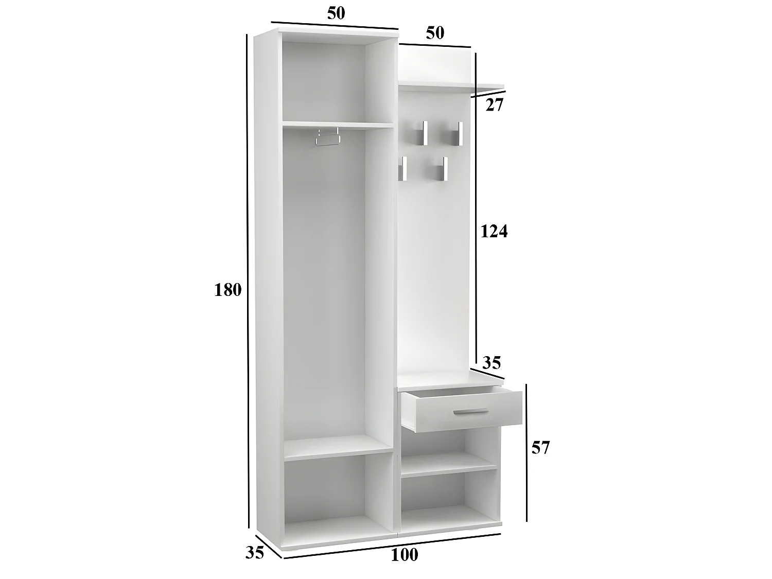 SHEILA - Guardarropa de entrada con espejo - Armario + perchero - Zapateros