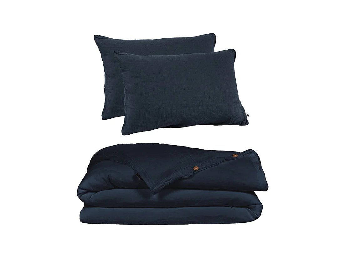 Parure de lit 220 x 240 cm en double gaze de coton bleu nuit - PEPA 1