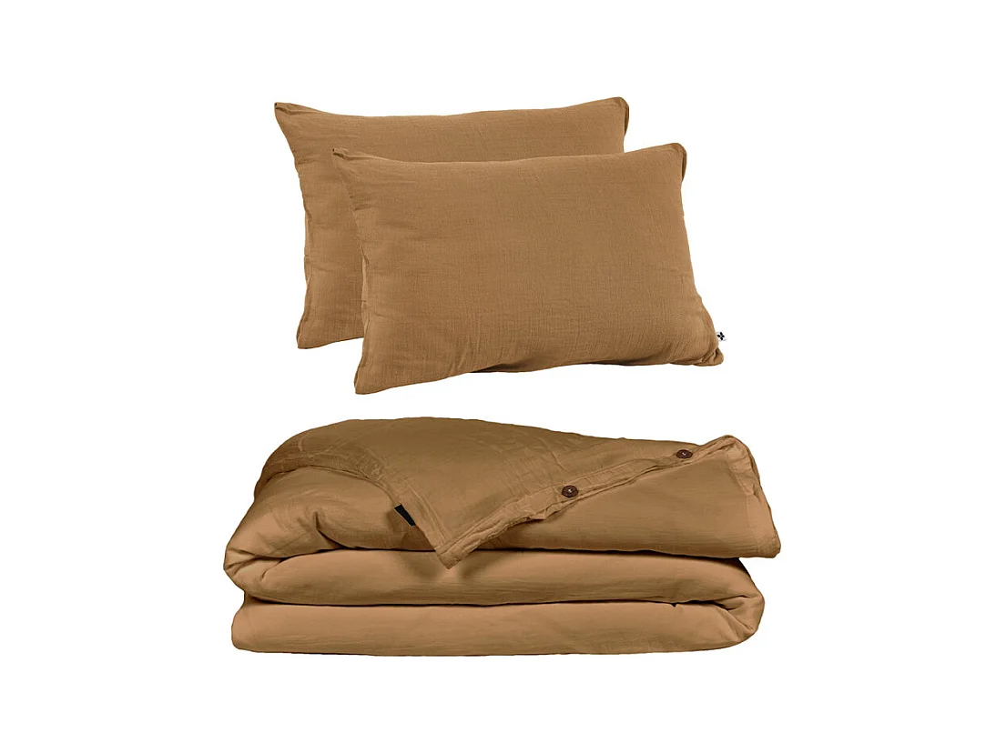 Parure de lit 220 x 240 cm en double gaze de coton camel - PEPA 1