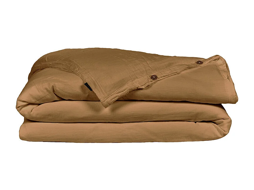 Parure de lit 220 x 240 cm en double gaze de coton camel - PEPA 1